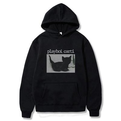 Çizgi Film Playboi Carti Bol Kesim Hip Hop Kapüşonlu Sevimli Kedi Baskılı Kapüşonlular Harajuku Sweatshirt Normal Erkek Üstleri Erkek Sokak Giyimi