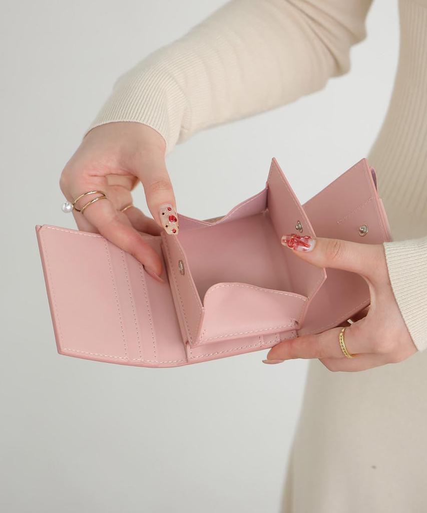 Altro Rose Pink Ribbon Tri-fold Wallet, Mini Wallet, Small Coin Purse, Card Slots, Bill Compartment, Box Coin Shape, Enamel, Elegant Design, 333229-16