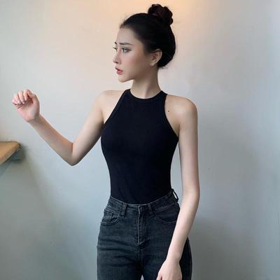 Damen Schwarzes Ärmelloses Neckholder-Camisole - Klein, Yoga-Unterwäsche, Sommer Hot Girl T-Shirt