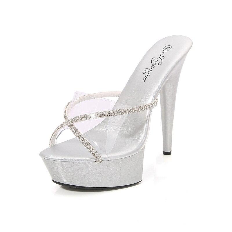 

Женские пикантные модные тапочки для ночного клуба High Water Diamond на каблуке 15 см LFD-8661-45 43 серебряный