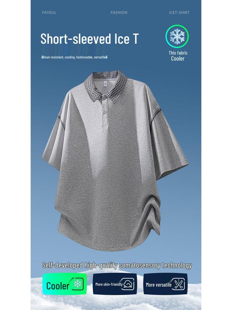 Men's Plaid Lapel T-Shirt, Fake Two-Piece, Breathable, Loose Fit, Spring/Summer, Five-Point Sleeve, Casual Top