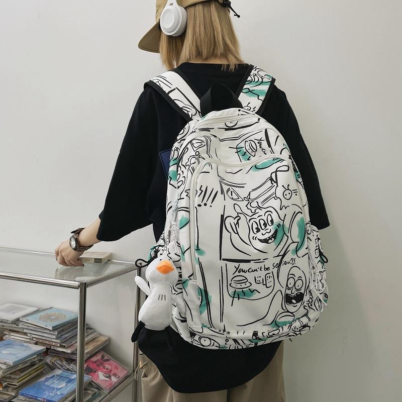 Fashion graffiti print schoolbag female cool backpack simple college high school backpack