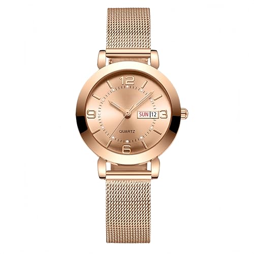 Women s Watch with Stainless Steel Strap, Calendar, and Luminous Light (Gold)