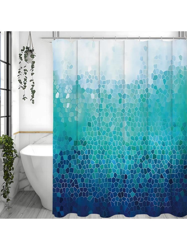 

Gradient Blue Modern Geometric Shower Curtain, Bathroom Decorative Shower Curtain, Waterproof Shower Curtain With Hooks 90X180CM