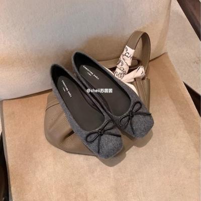 Shoes Square Head Flat Bow Ballet Single Shoes Women's Grandma Shoes Commuter Ol Spring