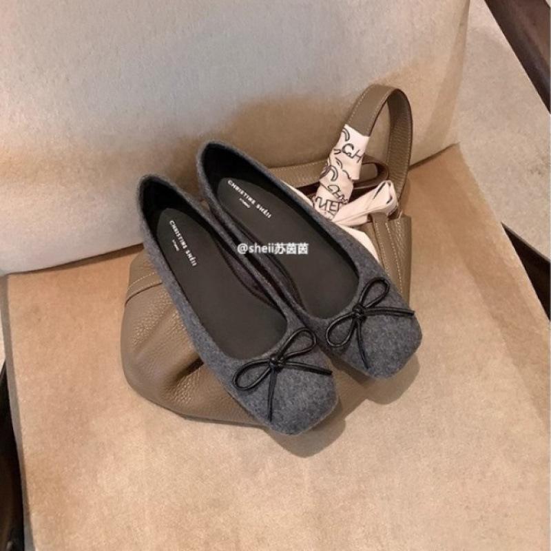

Shoes square head flat bow ballet single shoes women s grandma shoes commuter ol spring 35 чорний