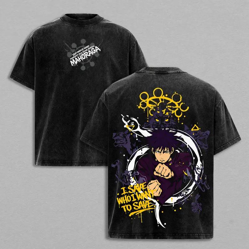Jujutsu Kaisen Fushiguro Megumi T-shirt Anime Printed Washed Oversized T Shirt Men Women Clothing High Quality Cotton Tees Tops