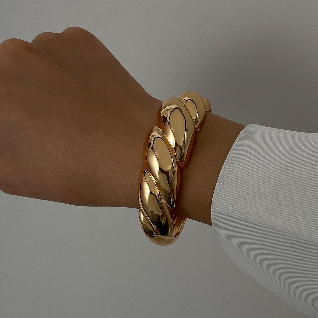 DIEZI 4 Style Fashion Heavy Metal Cuff Wide Bangles Punk Smooth Geometric Gold Silver Color Bangles Women Bracelet Men Jewelry