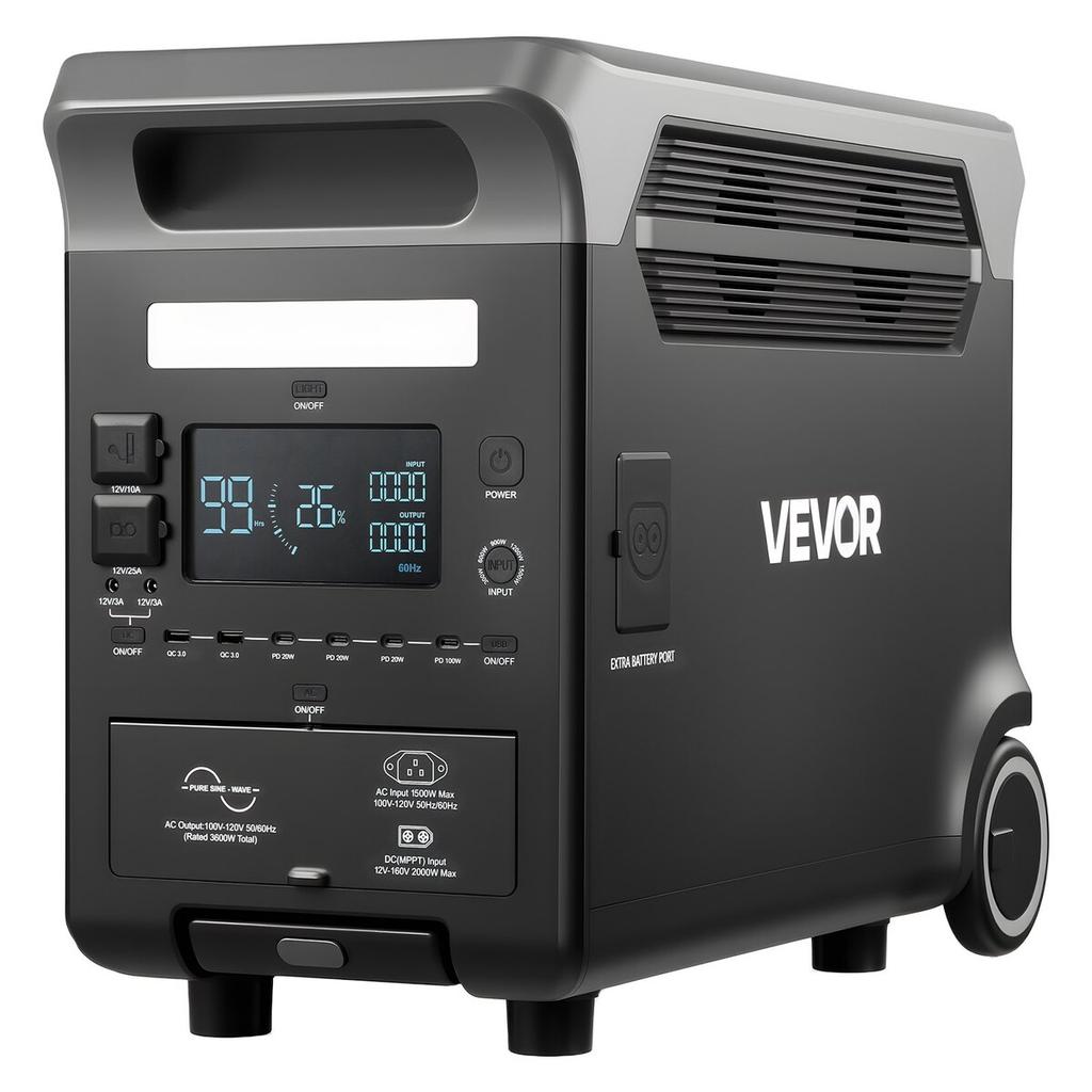 Przenośna stacja zasilania, 3600W 3840Wh Stacja zasilania Generator słoneczny z 10 portami wyjściowymi i regulowaną mocą wejściową, Rozszerzalna bateria zapasowa LiFePO4