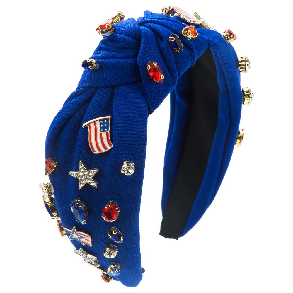 US Blue White National Flag Rhinestone Knot  Hairband Headband Adult Hair Accessories Hair Jewley