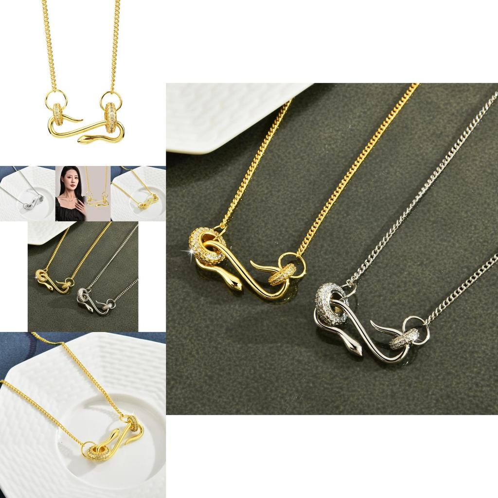 Elegant Snake Design Titanium Steel Choker Necklace For Women With Diamond Inlay