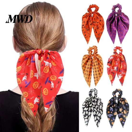 Large Intestine Ring Hair Tie Halloween Ties for Women Girls, Spooky Spider Web Skeleton Bat Skin-friendly Elastics Pumpkin Scrunchies, Pleated Ties,