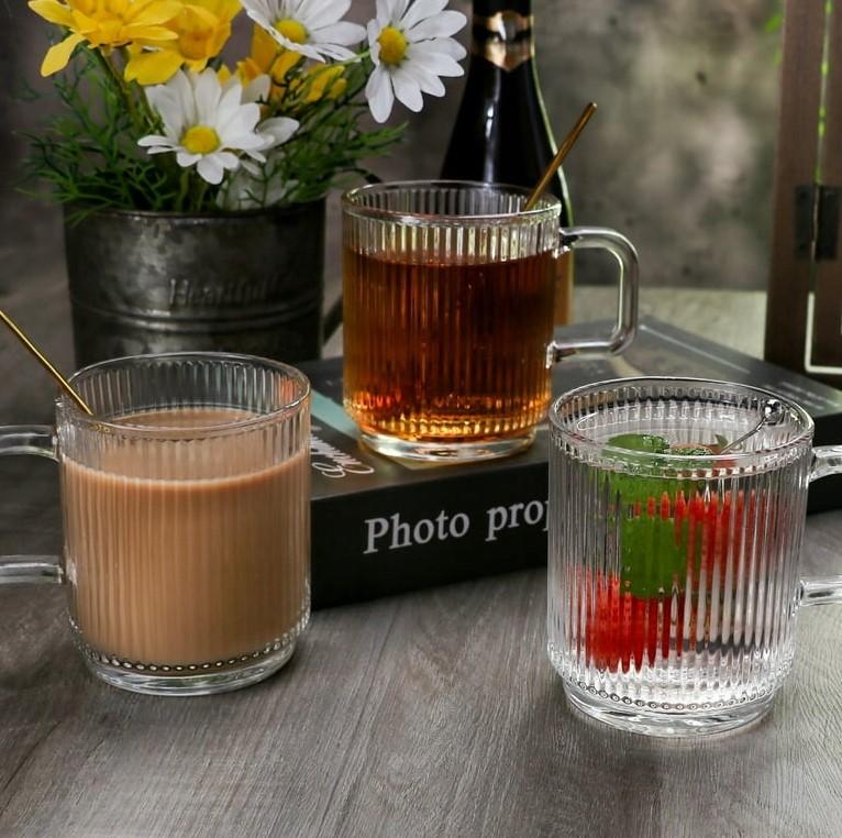 Glasses, mugs with handles for coffee and tea LUXITO STRIPS 360ml, set of 6
