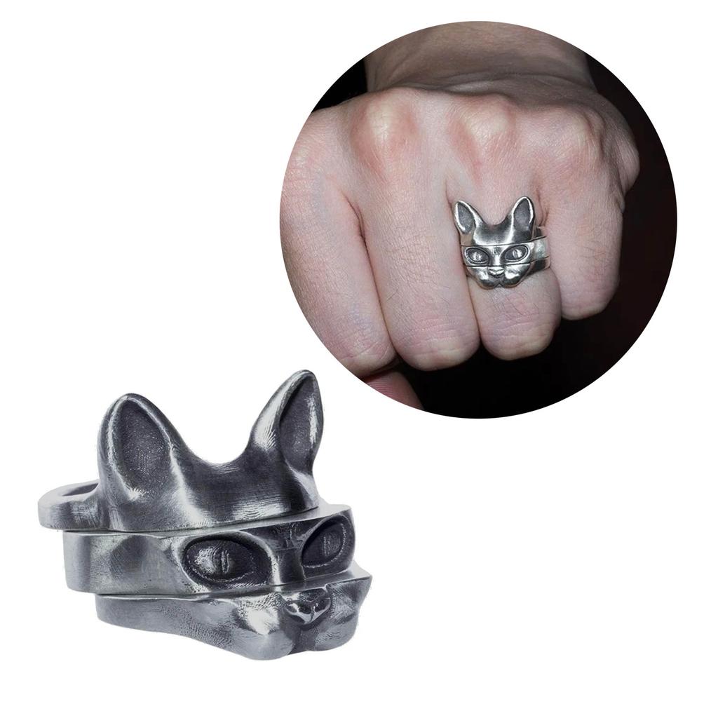 Pack of 3 Unisex Engagement Jewelry Hairless Cats Rings Set Unique Finger Rings Set Alloy Texture Perfect for Woman Man