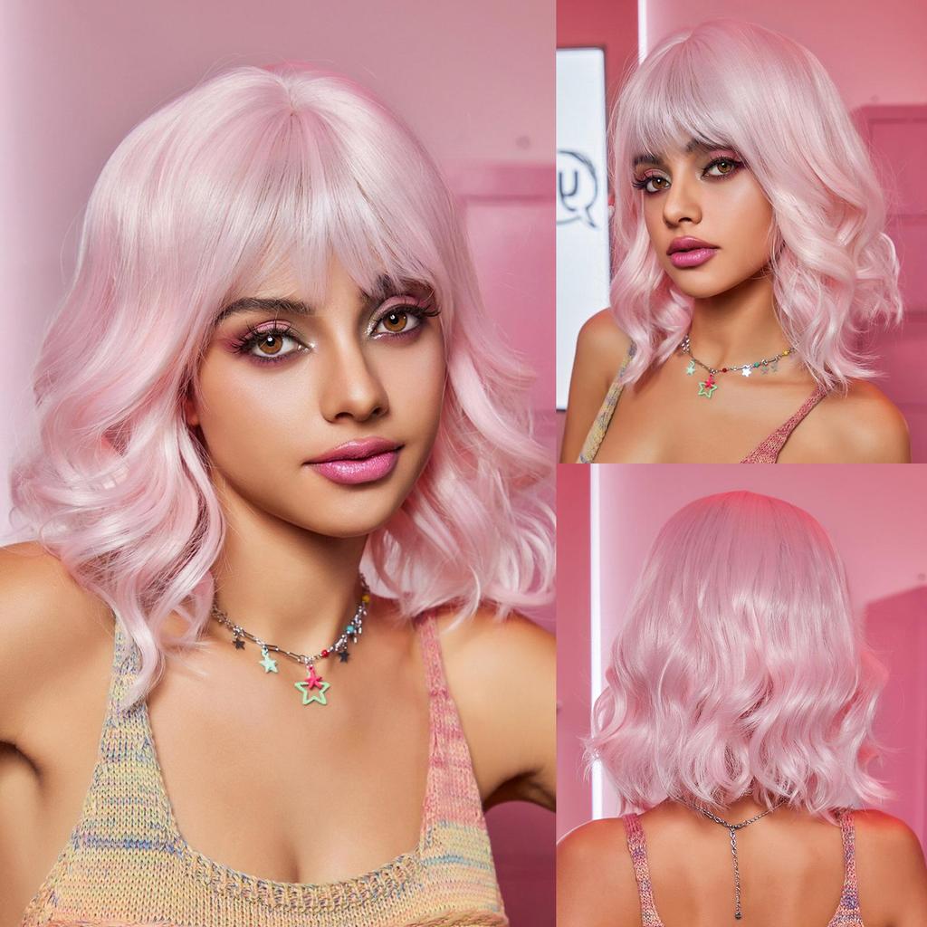 ALAN EATON Wellige kurze Bob-Perücke, blaue Perücken mit Pony, synthetische Perücken, hochwertiges Damenkleid, Original-Cosplay