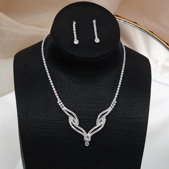 2Pcs/Set Necklace Earrings Set Multi-layer Wedding Bridal Jewelry Exquisite Elegant Inlaid Rhinestones Drop Earrings Necklace Anniversary Gift