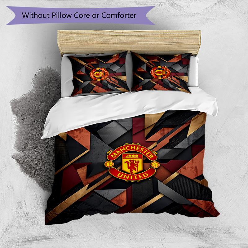 Set Lenzuola Stampato Manchester United 3 Pezzi Morbido Delicato sulla Pelle Lavabile Copripiumino e Federe Set Tutte le Stagioni Camera da Letto