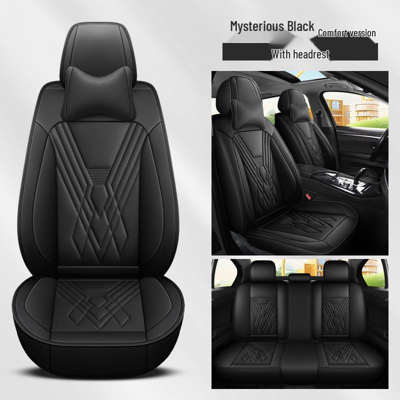 Universal Full Leather Car Seat Covers for All Seasons - Five Seats, Full Coverage with Backrest Cushion