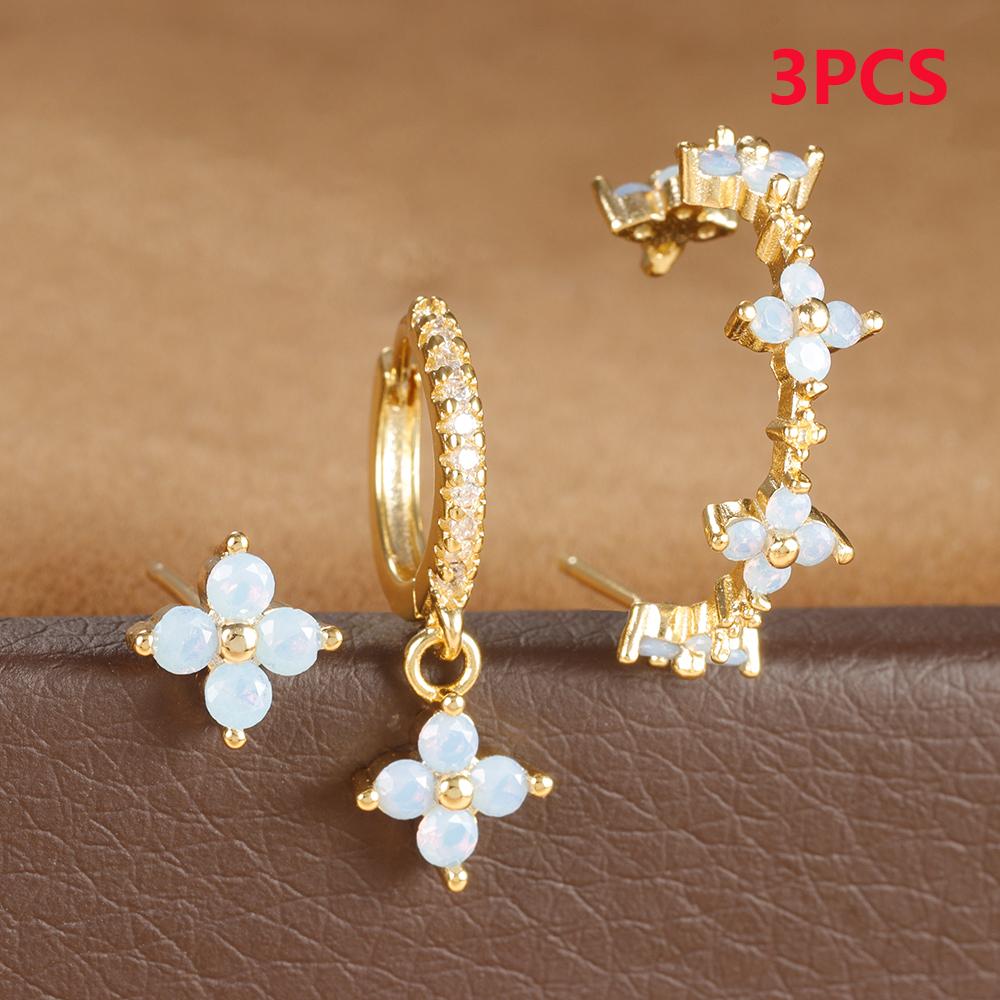 3PCS Zircon Flower Pendant Earring Sets For Women Stainless Steel Cartilag Piercing Earring Trend Jewelry Aretes De Mujer