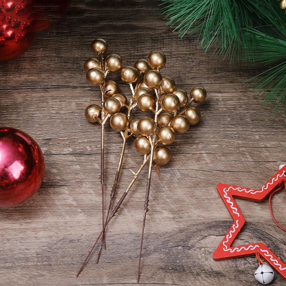 

15Pcs 7 Heads Christmas Berry Branches Red Xmas Wreath Dress Up Artificial Berries Props Holiday Party Simulation
