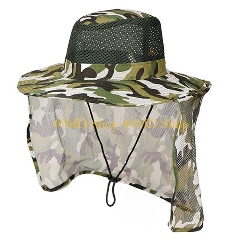 

49MD Camouflage Mesh Sun Hat for Various Age Breathable Fisherman Hat with Neckflap Sweat Absorbent Hat for Outdoor Activity