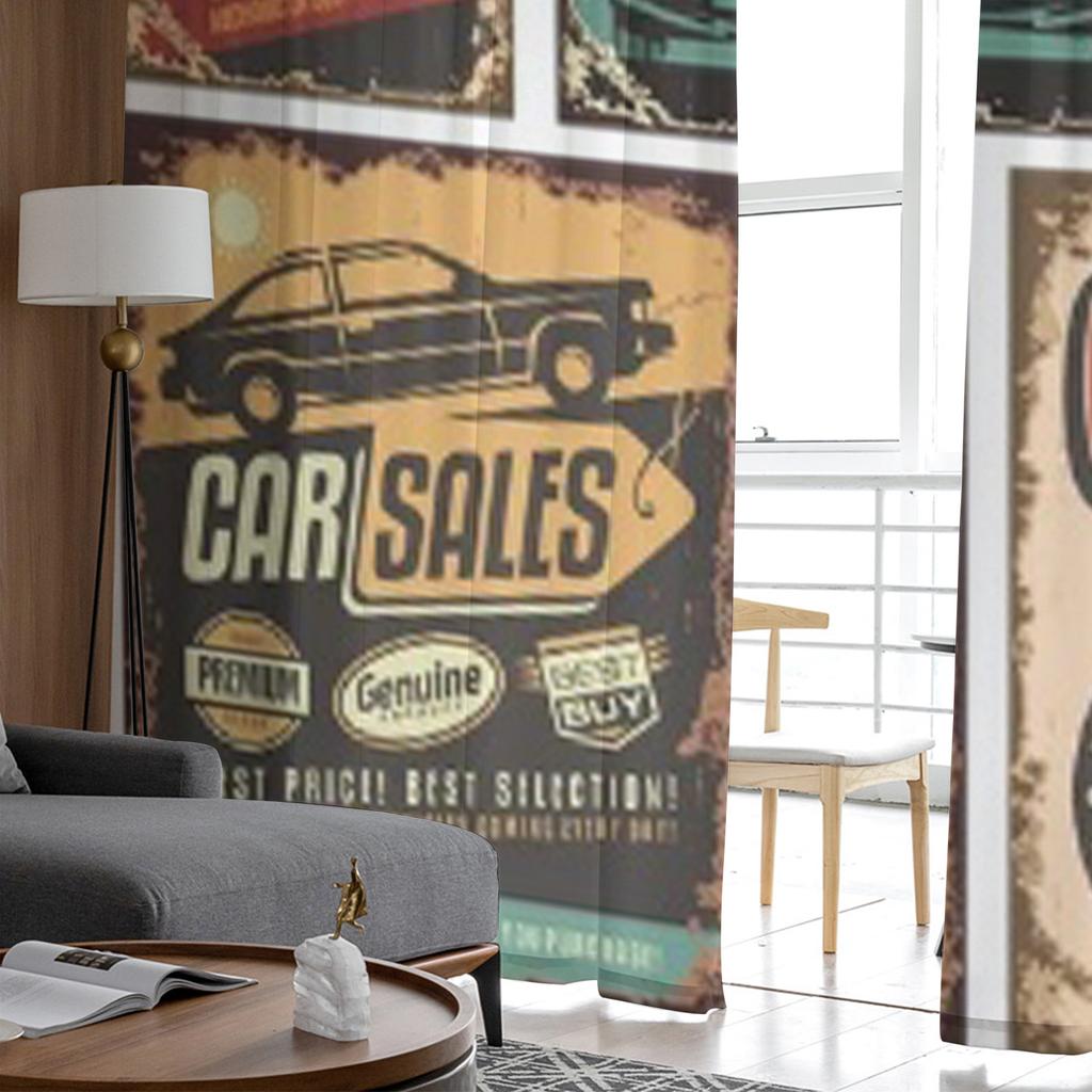 Vintage Auto Service Metallschilder und Poster Transparente Vorhänge für Wohnzimmer Tüll-Fenstervorhang Schlafzimmer Küche Schleier Vorhänge