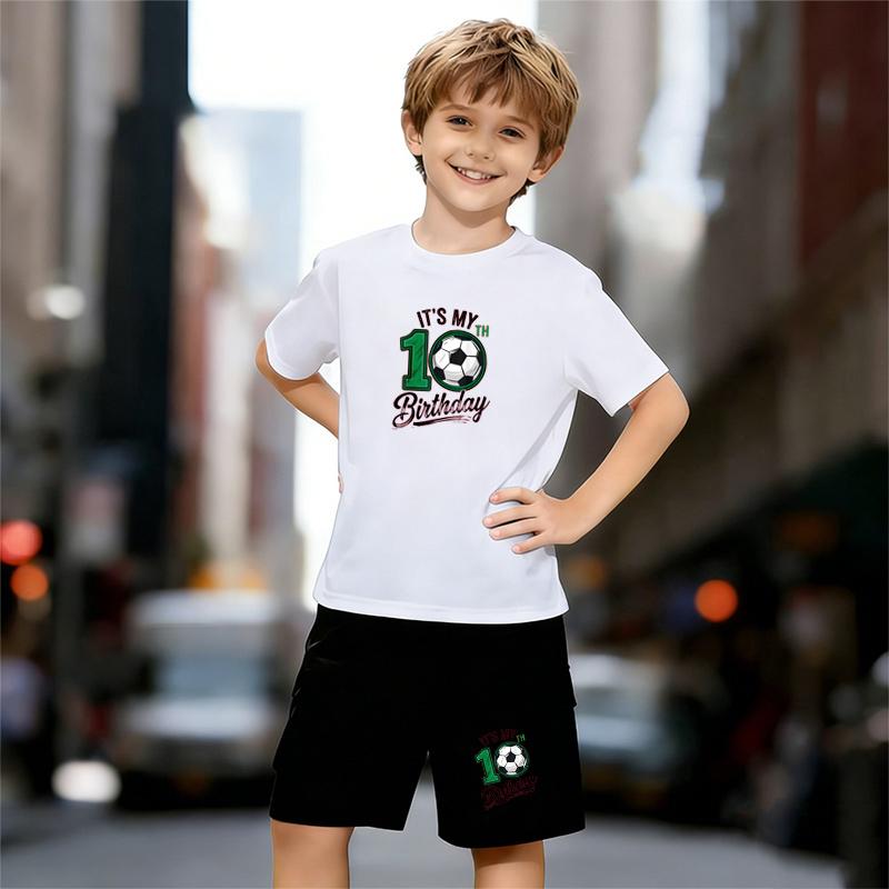 

Boys 2 Piece Football print Outfit, Short Sleeve T-Shirt and Shorts Set for Kids Age 5-14, Black and White Sporty Casual Summer Clothes 13-14 Years білий