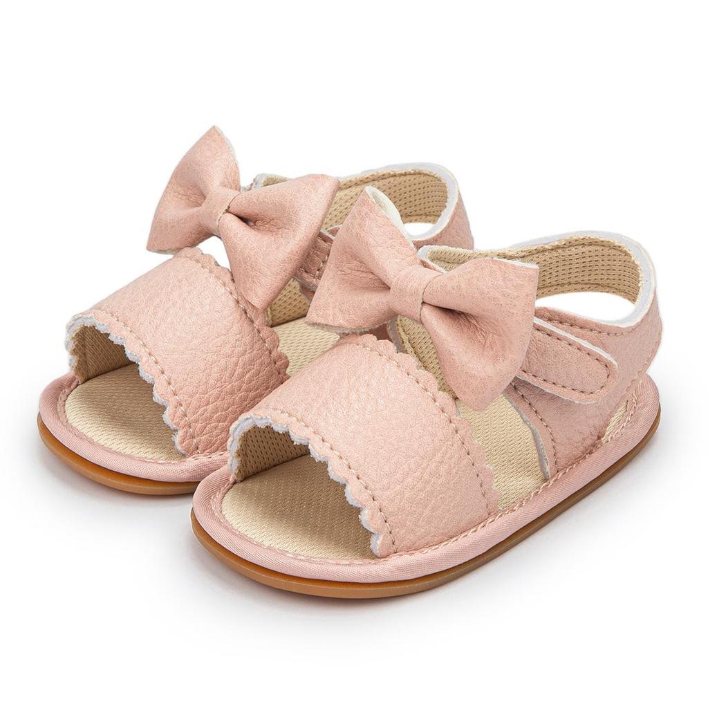 2025 Summer Bow PU Baby Girl Sandals - Korean Style Cute Solid Color Walker Shoes