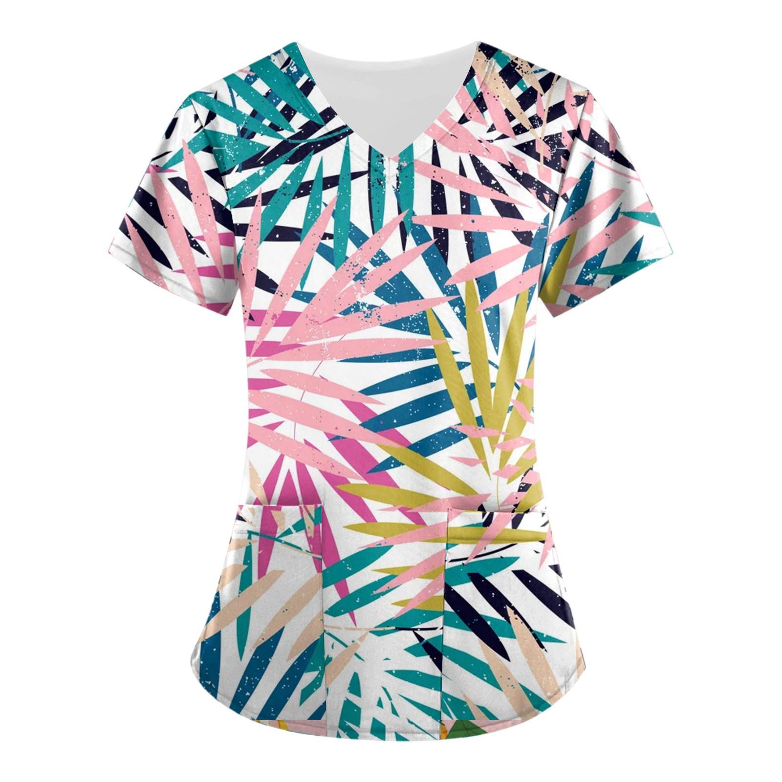 

(SU)Женская мода с v-образным вырезом, короткими рукавами и карманами, топы с принтом XXL белый