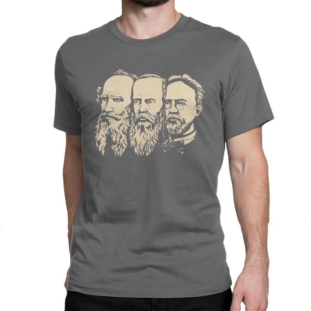 Men TShirt Russian Tolstoy Dostoevsky Chekhov Funny Pure Cotton Tees Short Sleeve Communist T Shirts Harajuku Streetwear