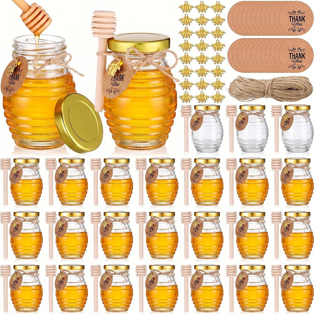 70ml Mini Glass Honey Jar Set,Round Glass Honey Jars,Glass Sealed Jars with Gold Lids,for Baby Shower,Wedding,and Birthday Gifts