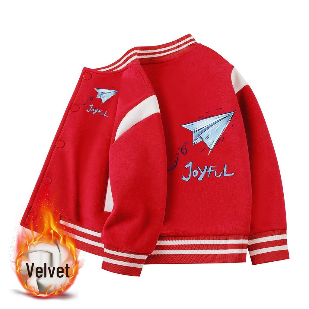 Kids' Autumn/Winter Baseball Jacket - Boys' & Girls' Medium/Large Plus Velvet Spring/Fall/Winter Outerwear