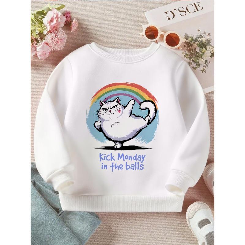 Kids Crewneck Sweatshirt, Funny  Kick Monday in The Balls  Motivational Letter Print 110