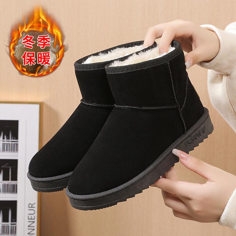 Winter New Snow Boots Large Size Flat Bottom Short Tube Thickened Warm Women's Cotton Boots Thick Sole Soft Sole Student Boots Women