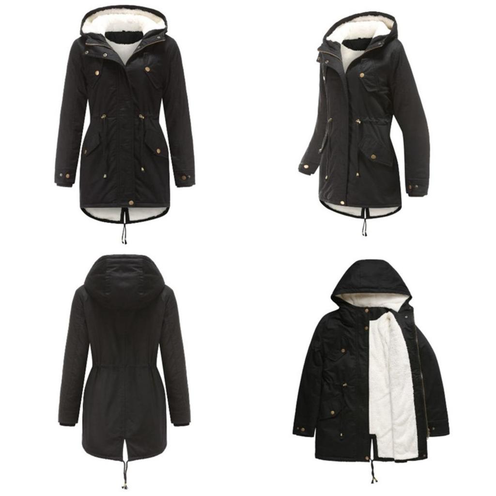 Manteau Parker à Col Capuche Coton Manteau Zippé Mi-Long Saison Hiver Manteau Chaud et Moelleux avec Veste en Coton