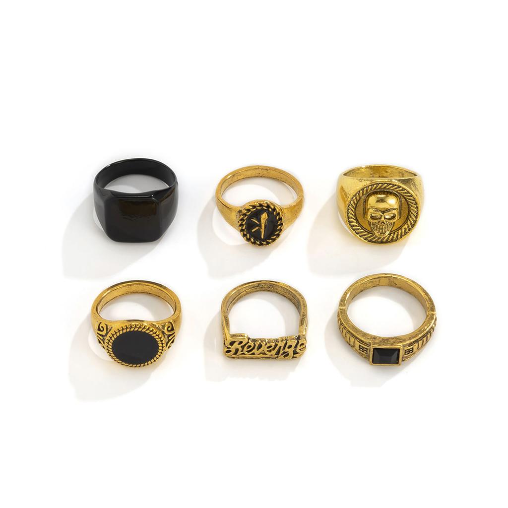 6Pcs Punk Silver Gold Color Chain Rings for Men Hip Hop Vintage Geometric Set Unisex Couple Emo Trend Jewelry Ring
