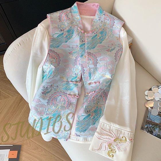 2025 spring new jacquard stand-up collar vest suit women's high-end temperament shirt spring and autumn