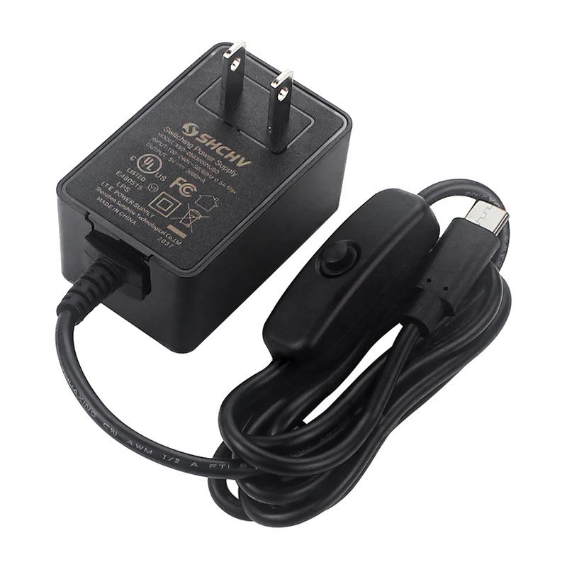 Raspberry Pi 4B Power Adapter, 1.5m, 5V 3A, Type-C, Switch, CE Certified