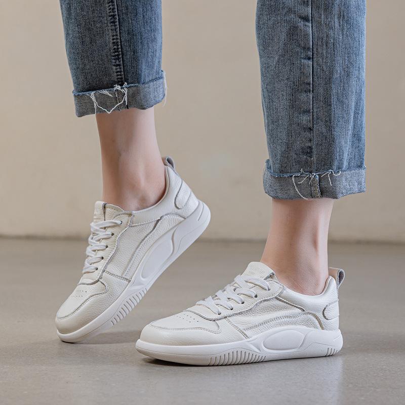Fashion GKTINOO Shoes Women Spring 2025 New White Thick-Soled Ladies Sneakers Genuine Leather Casual Trend Girl Shoes Students Loafers