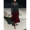 Spring New Women's Clothing Wave Swing Slimming Elegant Velvet High Waist Midi Skirt Skirt 0072158