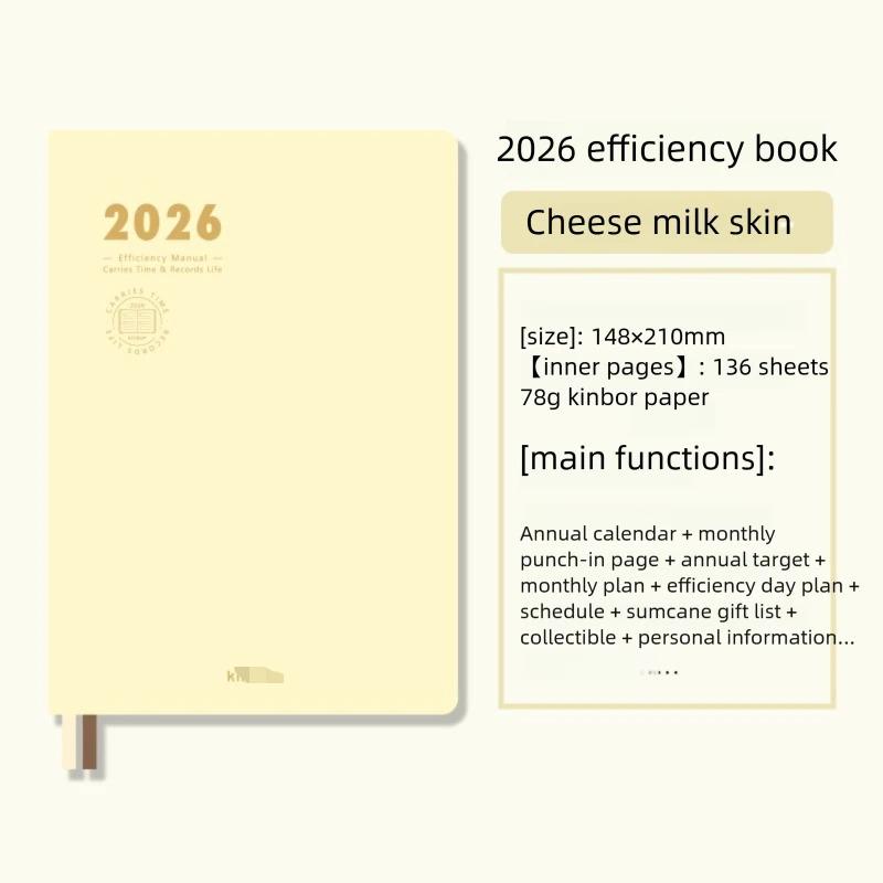 2026 Schedule Notebook Soft Leather Cover A5 Efficiency Manual Self-discipline Two Days Per Page Daily Planner Agenda