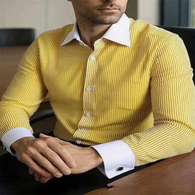 Cămașă Casual Simplă cu dungi pentru Bărbați, cu Mânecă Lungă, Imprimată 1D, Cămașă Casual cu Mânecă Lungă Bărbați 4XL brown