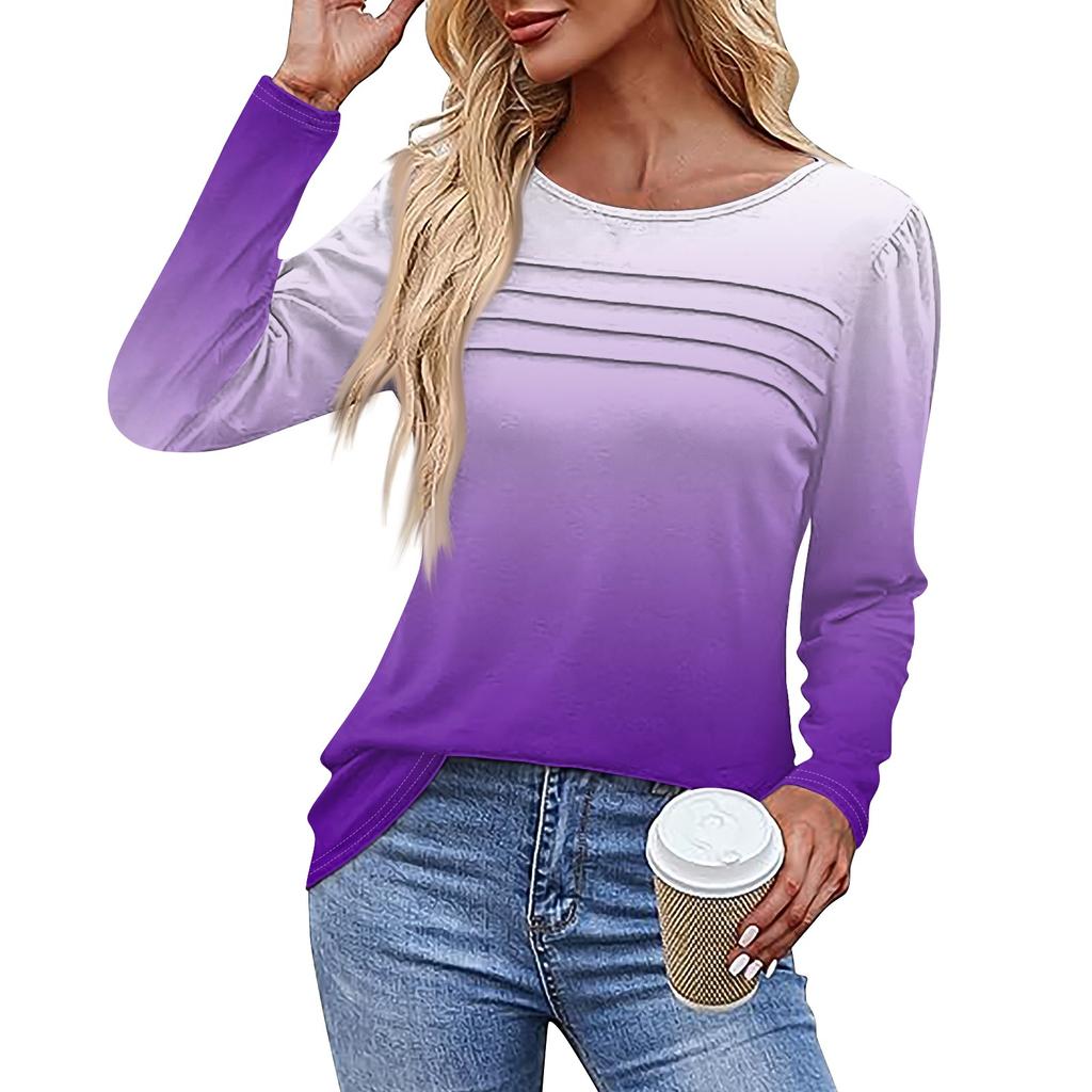 Damen T-Shirt mit Aufdruck, langärmelig, für den Alltag, Wochenende, modisch, Basic, Rundhalsausschnitt, normales Oberteil