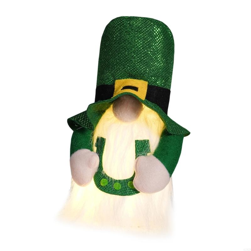 62KD LED Light Up Gnomes Dolls Patricks Day Leprechaun Ornament for Holiday Decors