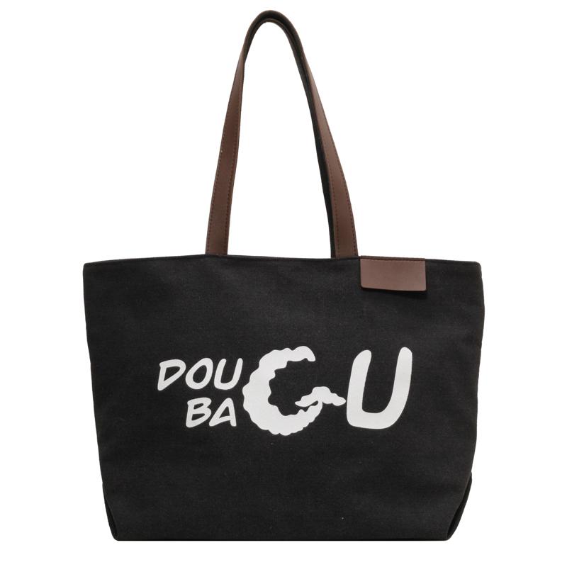 

Холщовая сумка большой емкости, женская сумка на плечо, большая сумка с буквенным принтом, студенческая сумка для занятий чёрный