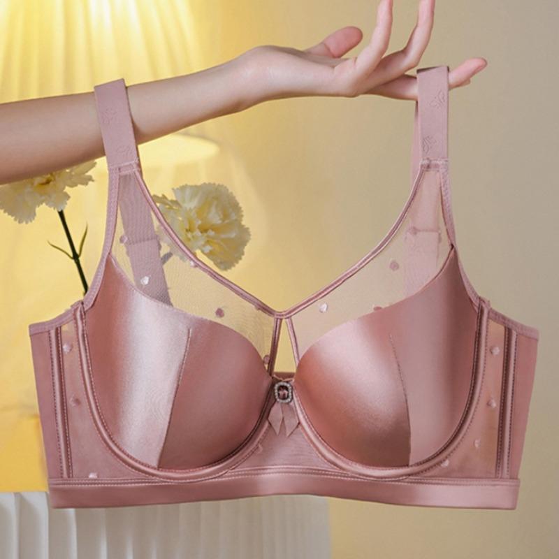European and American Light-weight Plus-size Underwear Silky Glossy Cloth Splicing Sexy Gathered Breathable Bra