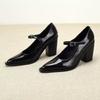 Women's Chunky Heel Mary Janes Patent Leather Dress Shoes with Buckle Decor for Office & Formal Occasions