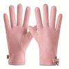 Warm Gloves for Autumn and Winter Women's Cute Bow Plus Velvet Thickened German Velvet Electric Vehicle Cold Proof Touch Screen Gloves