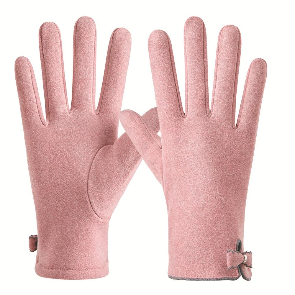 Warm Gloves for Autumn and Winter Women's Cute Bow Plus Velvet Thickened German Velvet Electric Vehicle Cold Proof Touch Screen Gloves