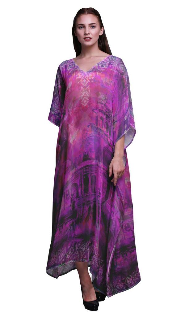 Phagun Mughal Monuments Long Caftan Maxi Dress Beach Swimwear Cover up Womens